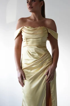 Best Monica Off The Shoulder Gown | Yellow Lange Kleider|Maxikleider