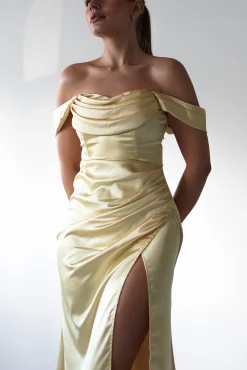 Best Monica Off The Shoulder Gown | Yellow Lange Kleider|Maxikleider