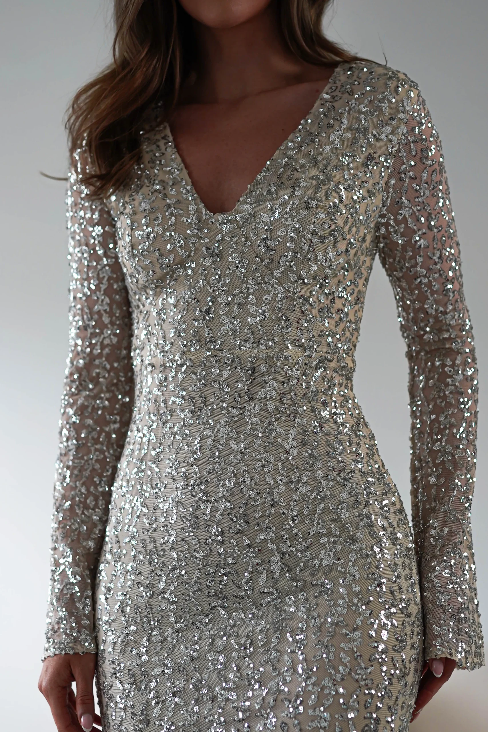 Discount Nadalia Sequin Maxi Dress | Silver/Nude Lange Kleider|Maxikleider