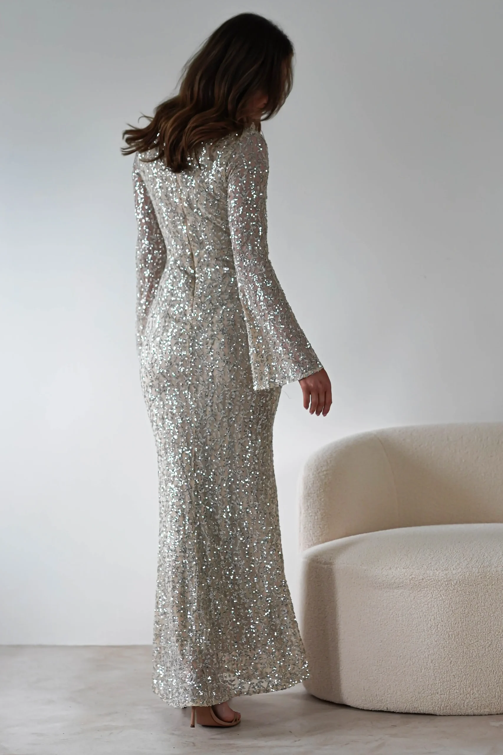 Discount Nadalia Sequin Maxi Dress | Silver/Nude Lange Kleider|Maxikleider