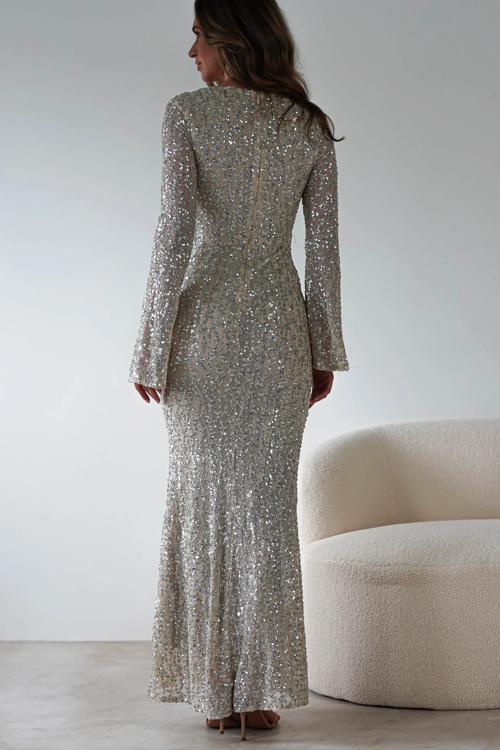 Discount Nadalia Sequin Maxi Dress | Silver/Nude Lange Kleider|Maxikleider