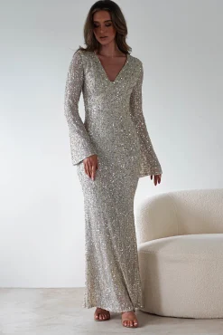 Discount Nadalia Sequin Maxi Dress | Silver/Nude Lange Kleider|Maxikleider