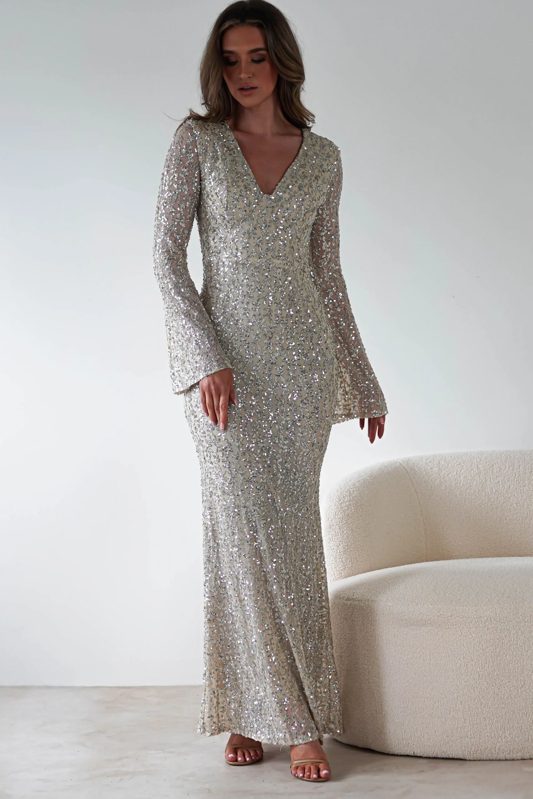 Discount Nadalia Sequin Maxi Dress | Silver/Nude Lange Kleider|Maxikleider