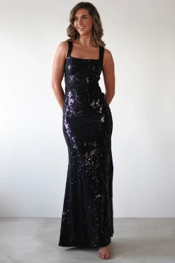 Online Nadia Square Neck Sequin Gown | Black Kleider Für Besondere Anlässe|Sommerkleider