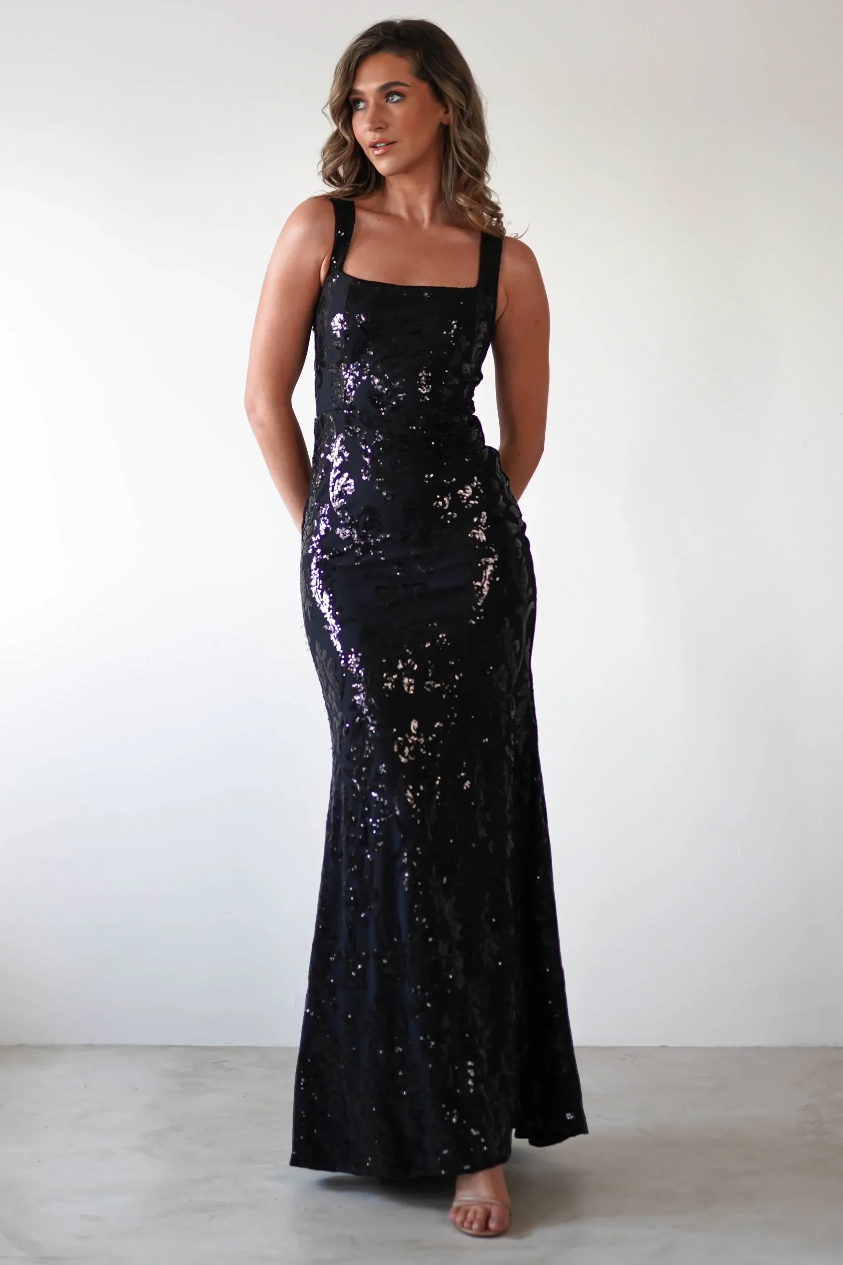 Online Nadia Square Neck Sequin Gown | Black Kleider Für Besondere Anlässe|Sommerkleider