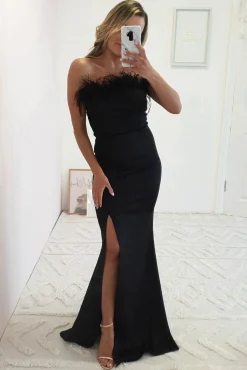 New Nalani Feather Detail Gown | Black Kleider Für Besondere Anlässe|Sommerkleider