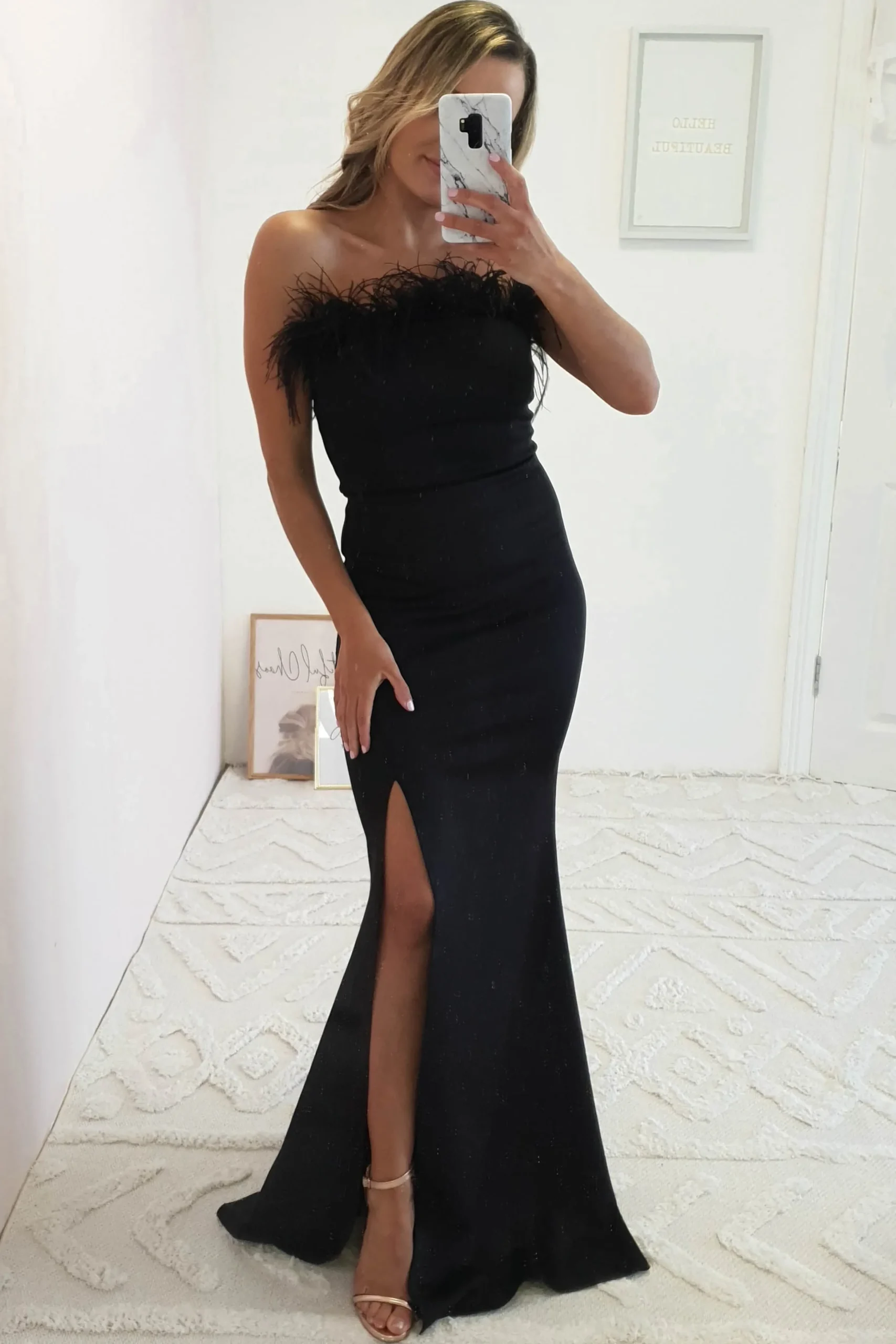 New Nalani Feather Detail Gown | Black Kleider Für Besondere Anlässe|Sommerkleider
