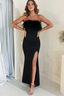 New Nalani Feather Detail Gown | Black Kleider Für Besondere Anlässe|Sommerkleider