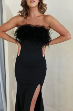 New Nalani Feather Detail Gown | Black Kleider Für Besondere Anlässe|Sommerkleider