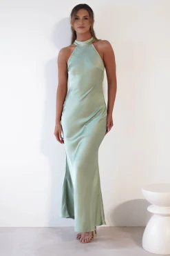Discount Natalia Soft Satin Maxi Dress | Sage Green Lange Kleider|Maxikleider