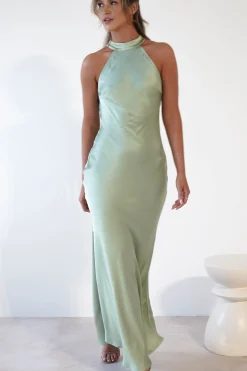 Discount Natalia Soft Satin Maxi Dress | Sage Green Lange Kleider|Maxikleider
