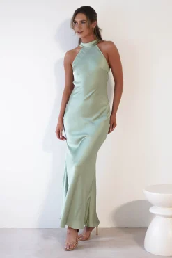 Discount Natalia Soft Satin Maxi Dress | Sage Green Lange Kleider|Maxikleider
