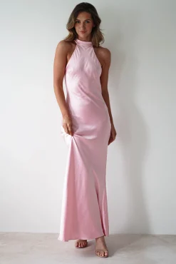 Outlet Natalia Soft Satin Maxi Dress | Pink Lange Kleider|Maxikleider