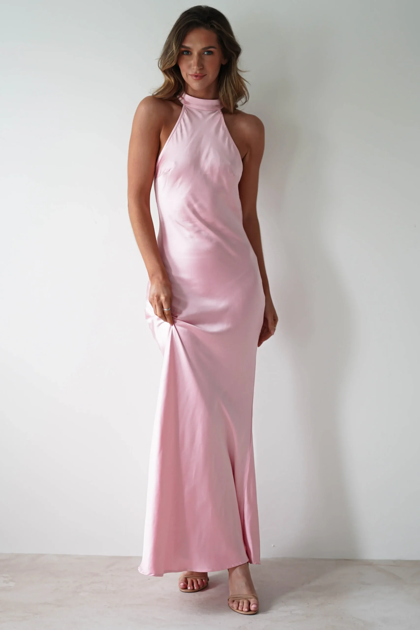 Outlet Natalia Soft Satin Maxi Dress | Pink Lange Kleider|Maxikleider