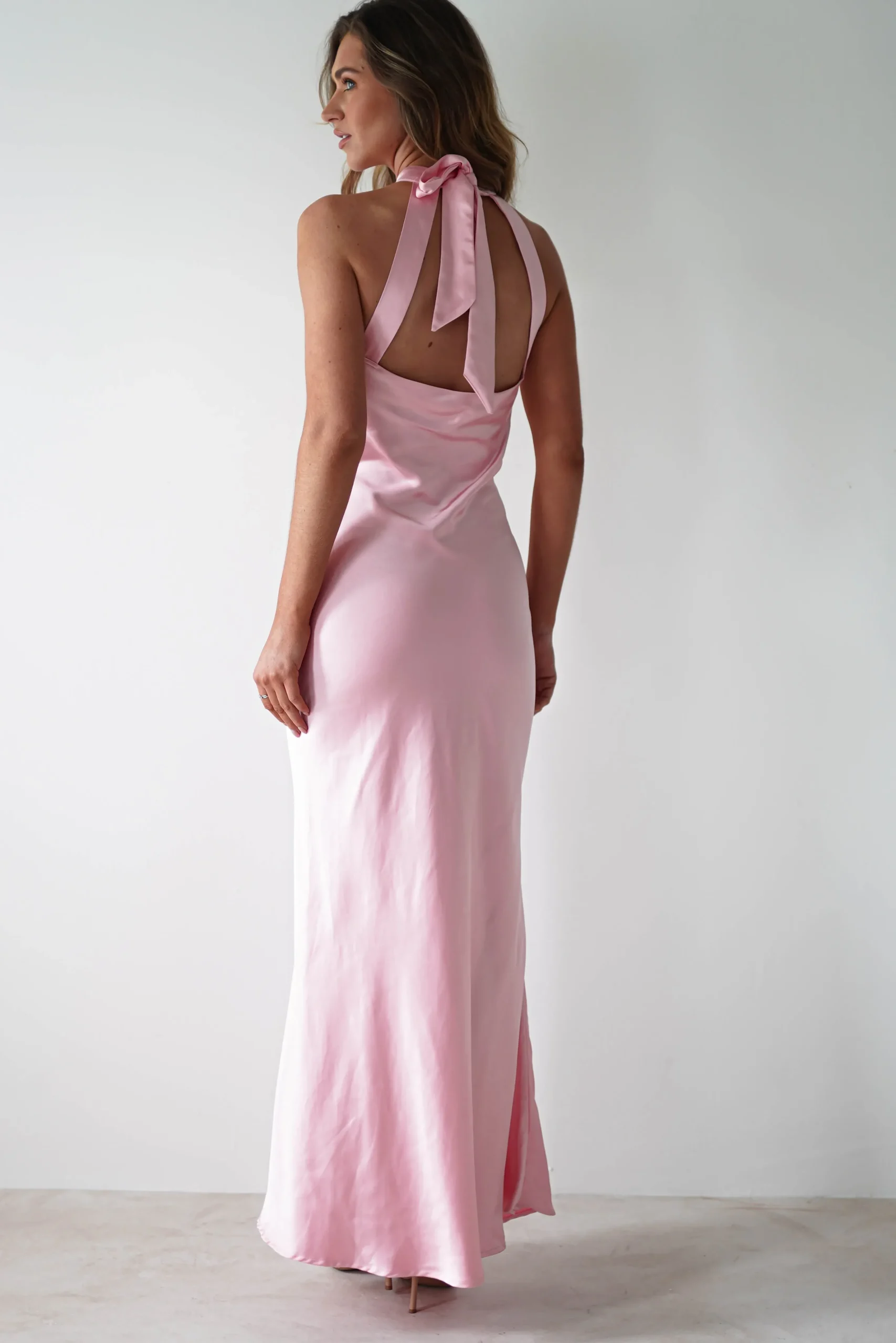 Outlet Natalia Soft Satin Maxi Dress | Pink Lange Kleider|Maxikleider