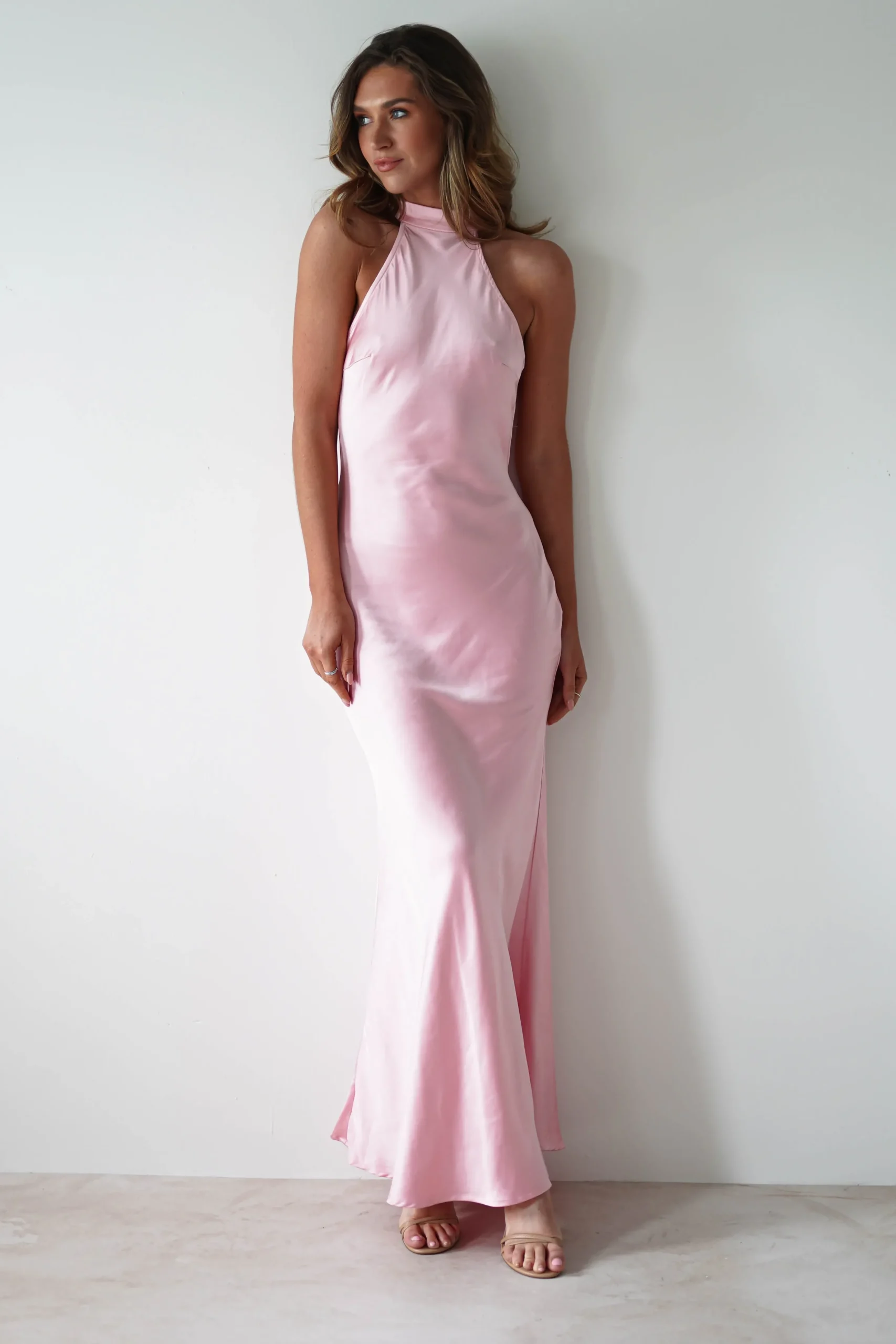 Outlet Natalia Soft Satin Maxi Dress | Pink Lange Kleider|Maxikleider