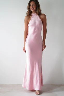 Outlet Natalia Soft Satin Maxi Dress | Pink Lange Kleider|Maxikleider