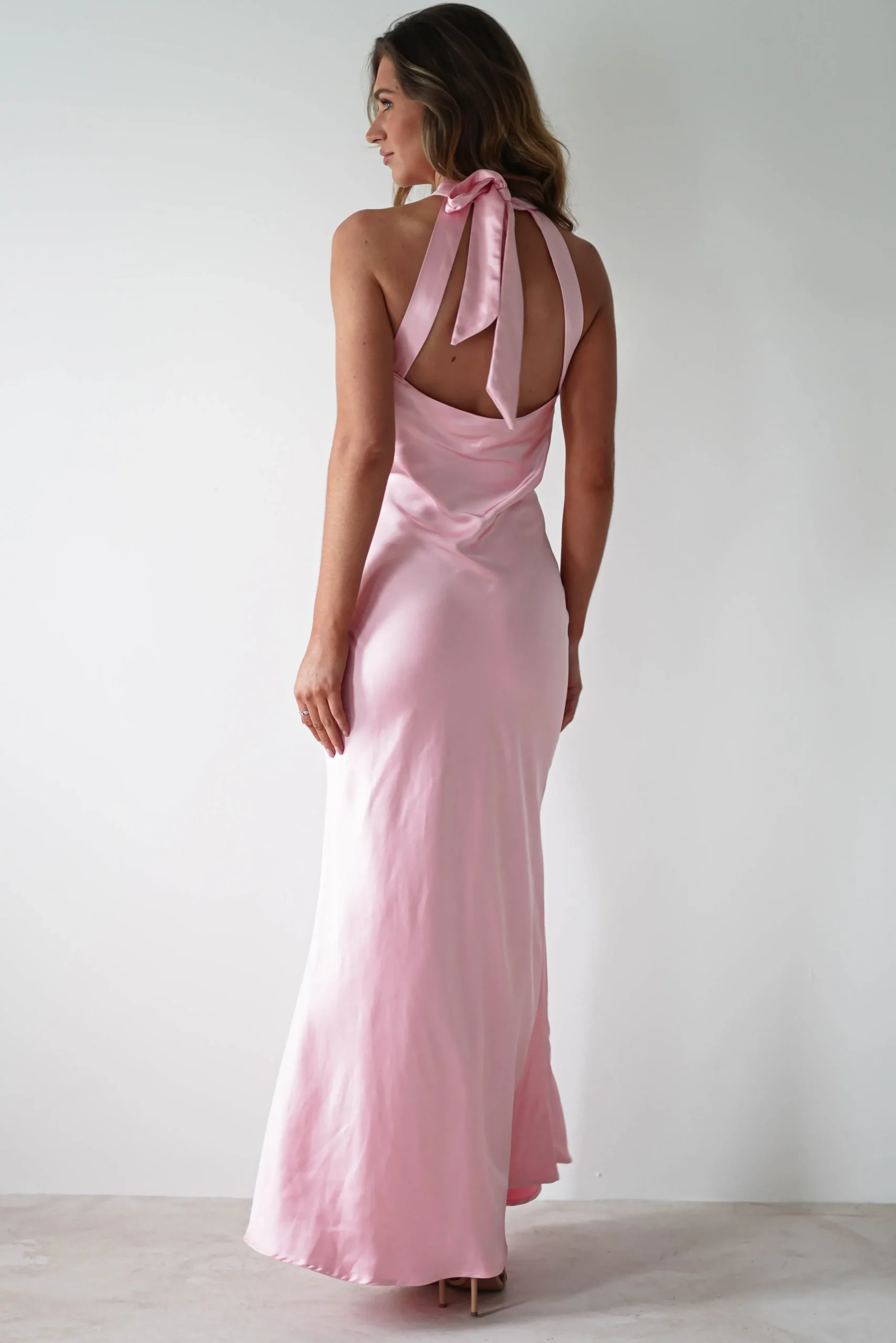 Outlet Natalia Soft Satin Maxi Dress | Pink Lange Kleider|Maxikleider