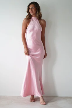 Outlet Natalia Soft Satin Maxi Dress | Pink Lange Kleider|Maxikleider