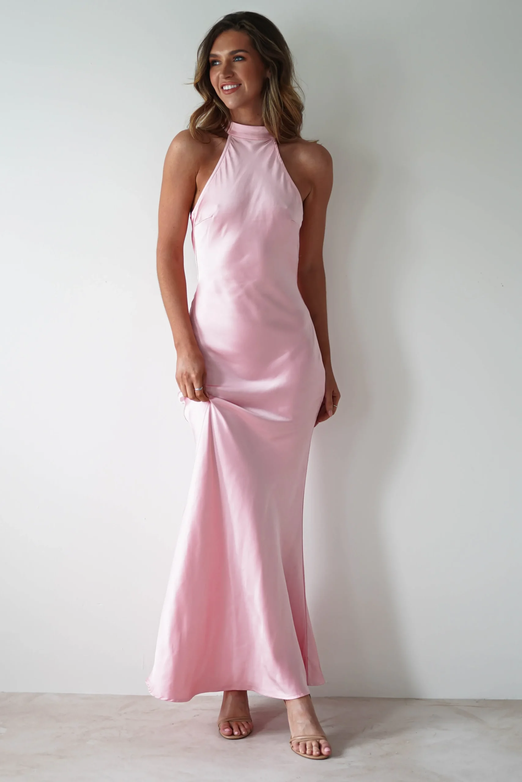 Outlet Natalia Soft Satin Maxi Dress | Pink Lange Kleider|Maxikleider