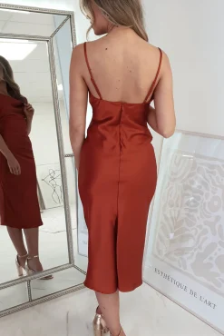 Sale Natalie Satin Cowl Neck Midi Dress | Rust Mittellange Kleider|Midi-kleider