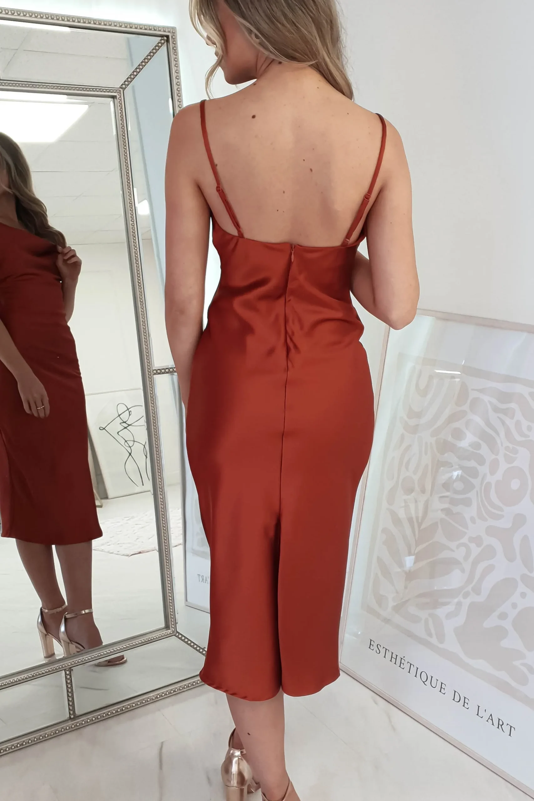 Sale Natalie Satin Cowl Neck Midi Dress | Rust Mittellange Kleider|Midi-kleider