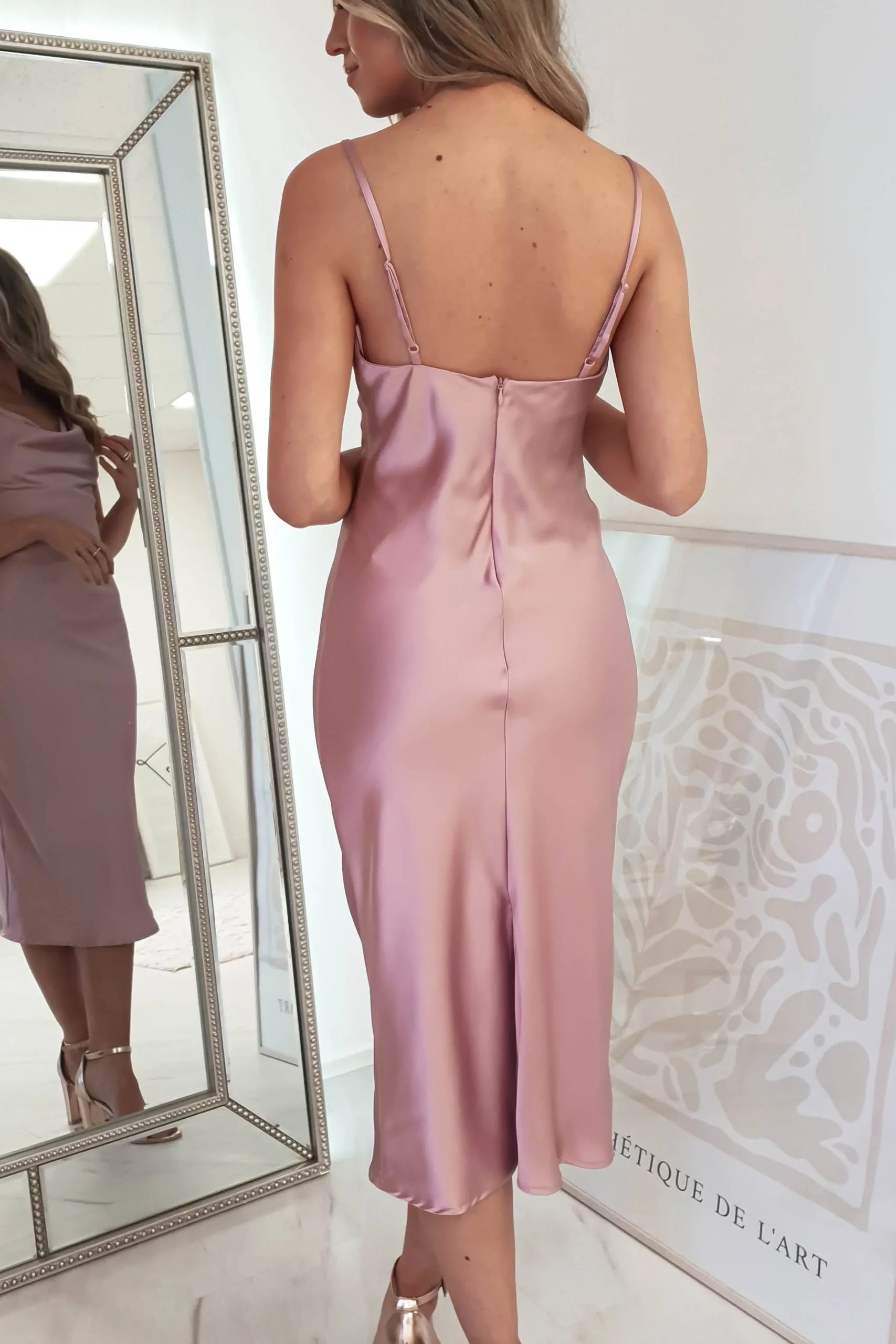 Clearance Natalie Satin Cowl Neck Midi Dress | Mauve Mittellange Kleider|Midi-kleider