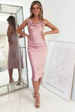 Clearance Natalie Satin Cowl Neck Midi Dress | Mauve Mittellange Kleider|Midi-kleider