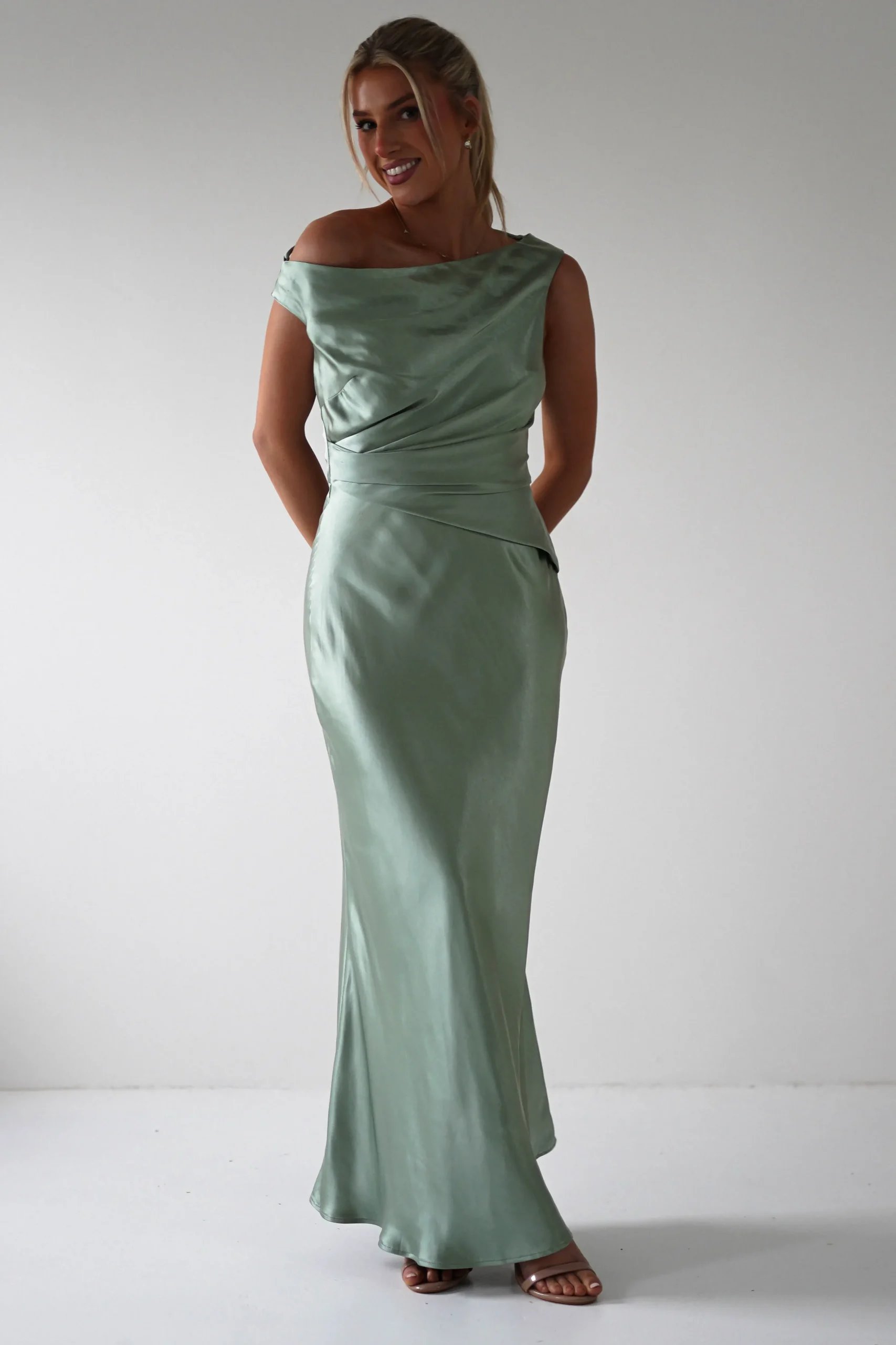 Outlet Nela Soft Off The Shoulder Maxi Dress | Sage Lange Kleider|Maxikleider