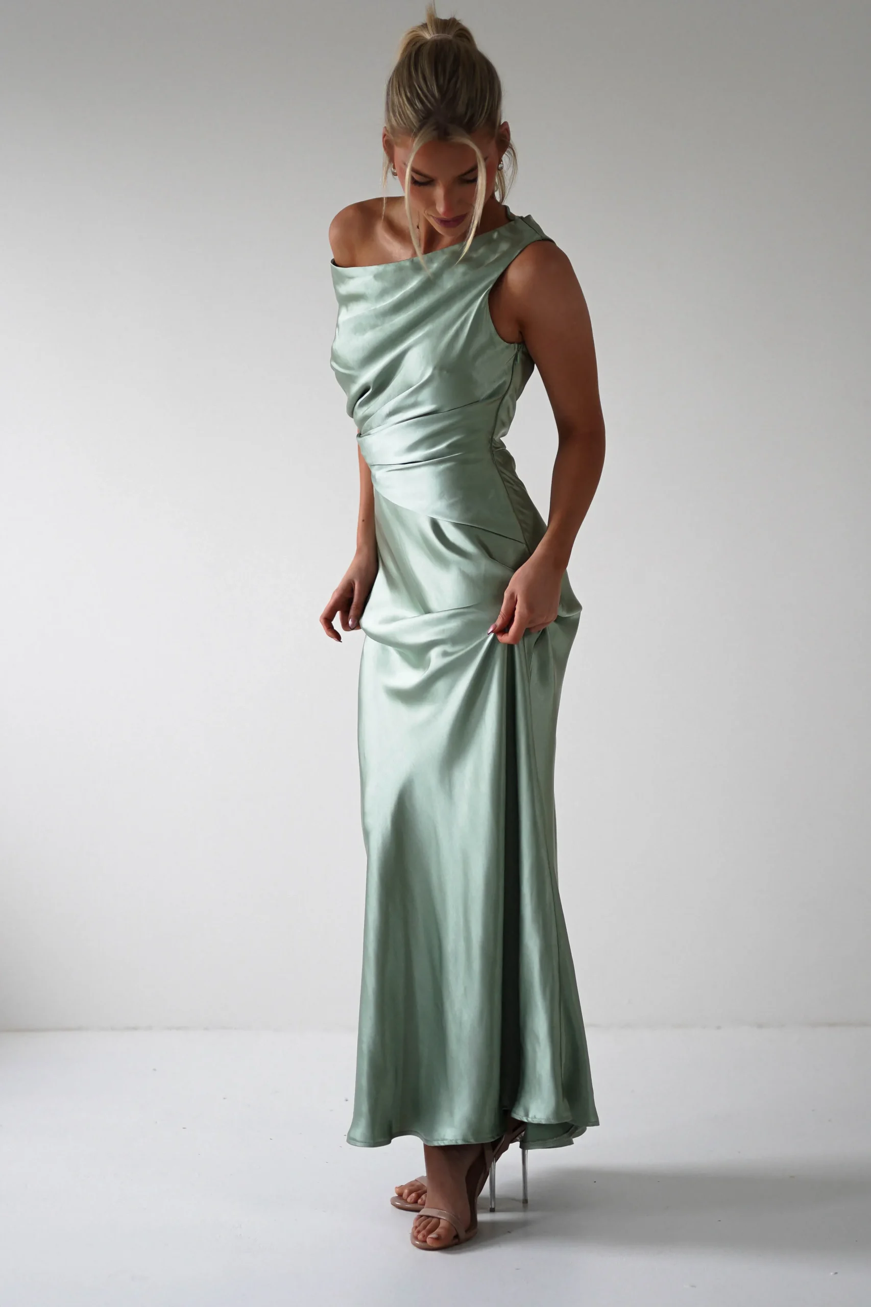 Outlet Nela Soft Off The Shoulder Maxi Dress | Sage Lange Kleider|Maxikleider