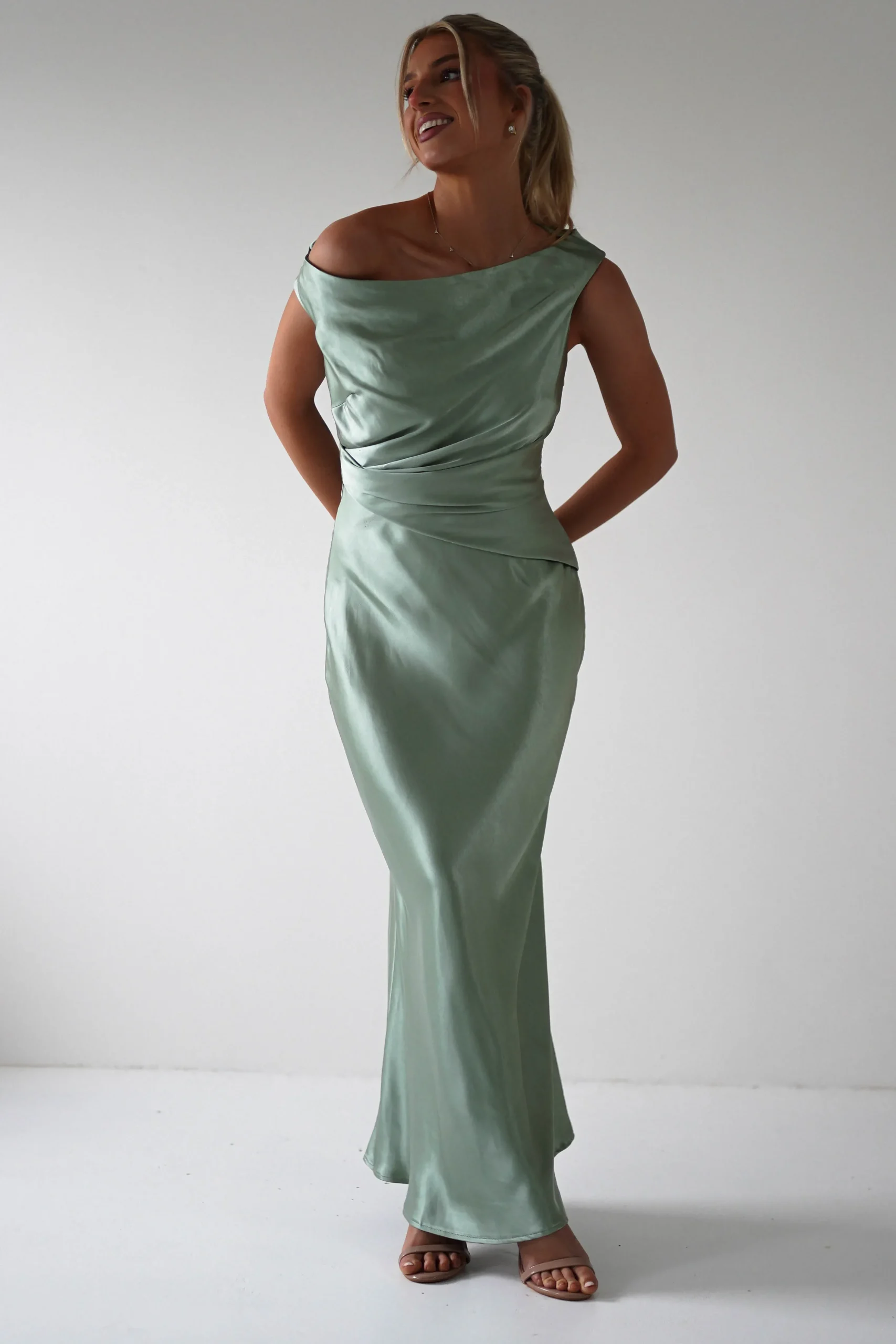 Outlet Nela Soft Off The Shoulder Maxi Dress | Sage Lange Kleider|Maxikleider