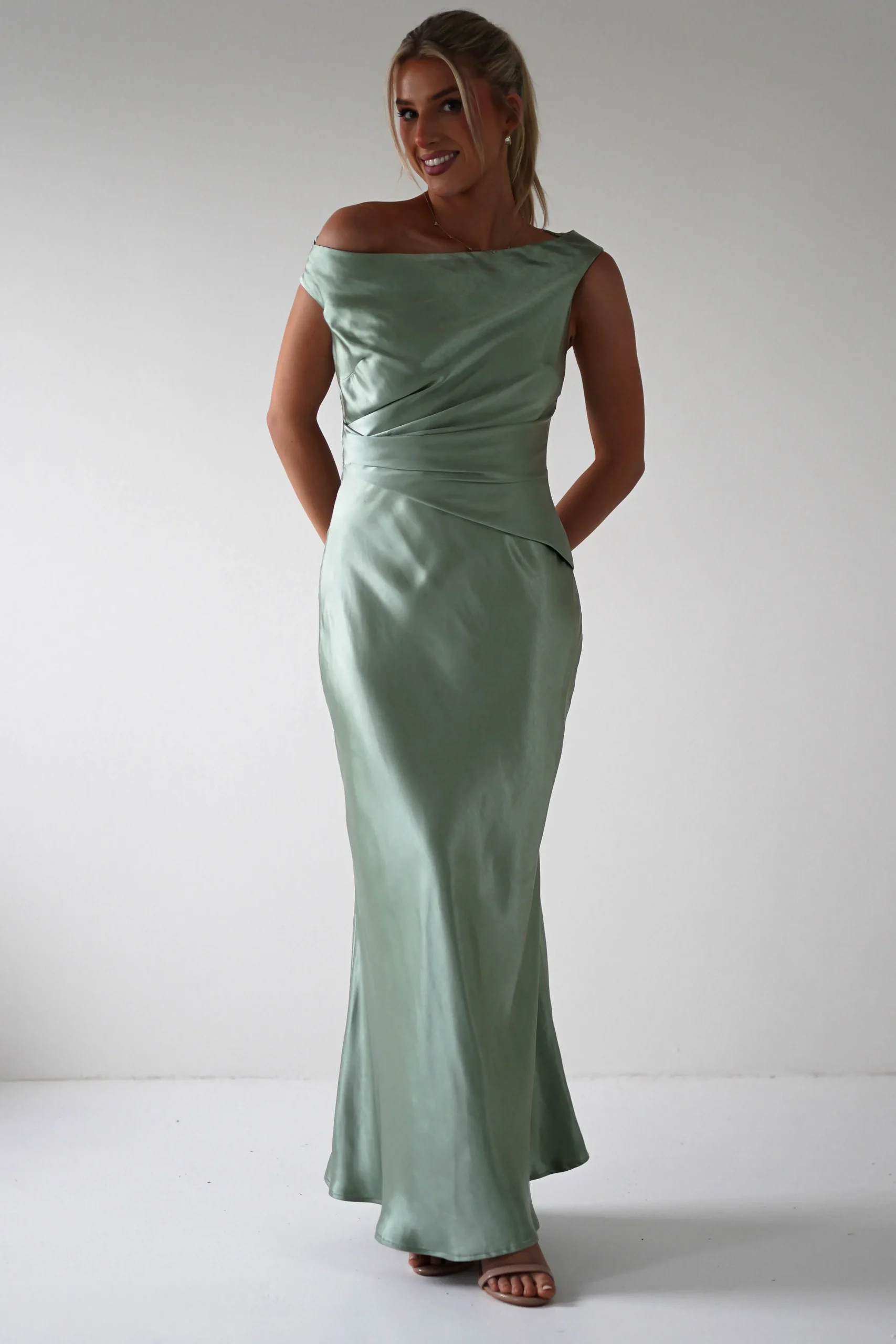 Outlet Nela Soft Off The Shoulder Maxi Dress | Sage Lange Kleider|Maxikleider