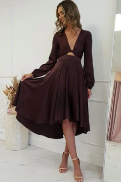 Discount Nicola Satin Tie Front Midi Dress | Chocolate Mittellange Kleider|Midi-kleider