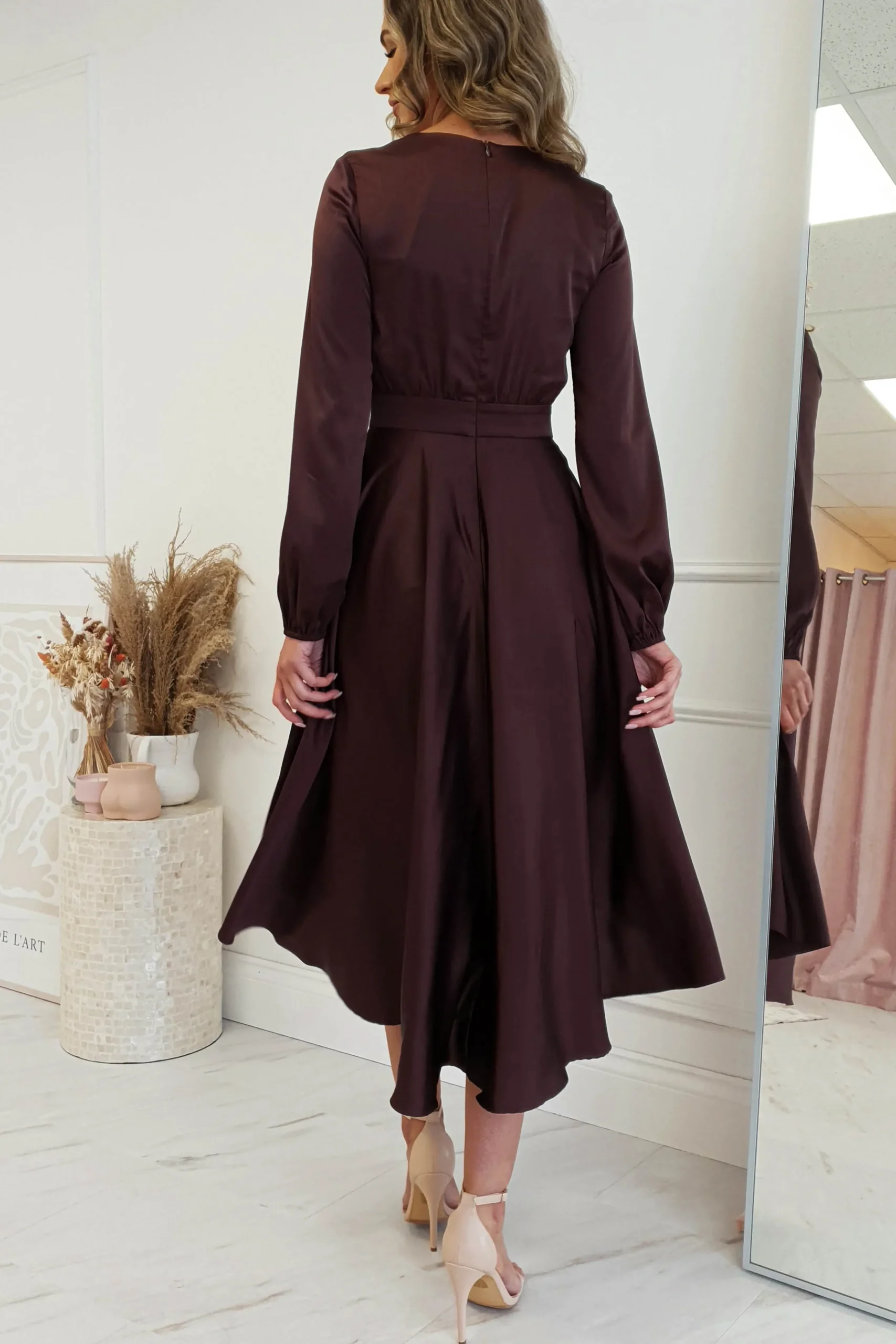 Discount Nicola Satin Tie Front Midi Dress | Chocolate Mittellange Kleider|Midi-kleider