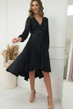 Online Nicola Satin Tie Front Midi Dress | Black Mittellange Kleider|Midi-kleider