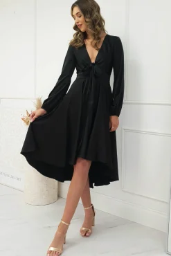 Online Nicola Satin Tie Front Midi Dress | Black Mittellange Kleider|Midi-kleider