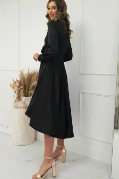 Online Nicola Satin Tie Front Midi Dress | Black Mittellange Kleider|Midi-kleider