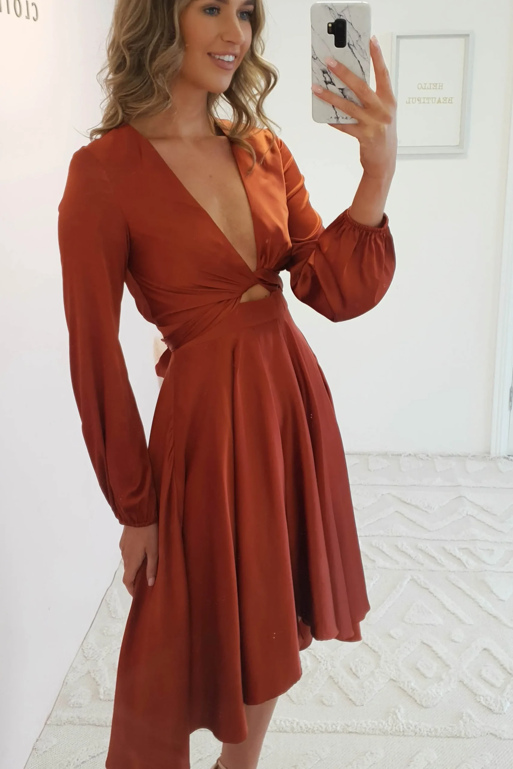 Sale Nicola Satin Tie Front Midi Dress | Rust Mittellange Kleider|Midi-kleider