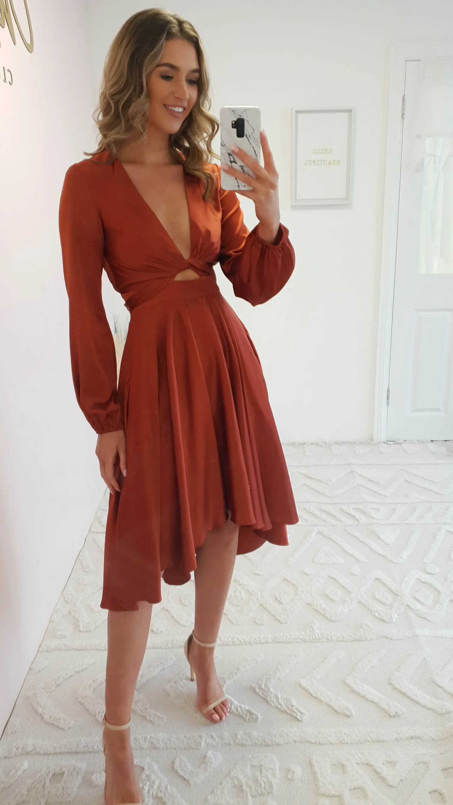 Sale Nicola Satin Tie Front Midi Dress | Rust Mittellange Kleider|Midi-kleider