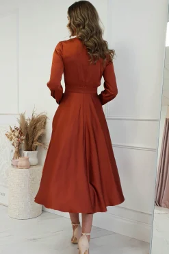 Sale Nicola Satin Tie Front Midi Dress | Rust Mittellange Kleider|Midi-kleider