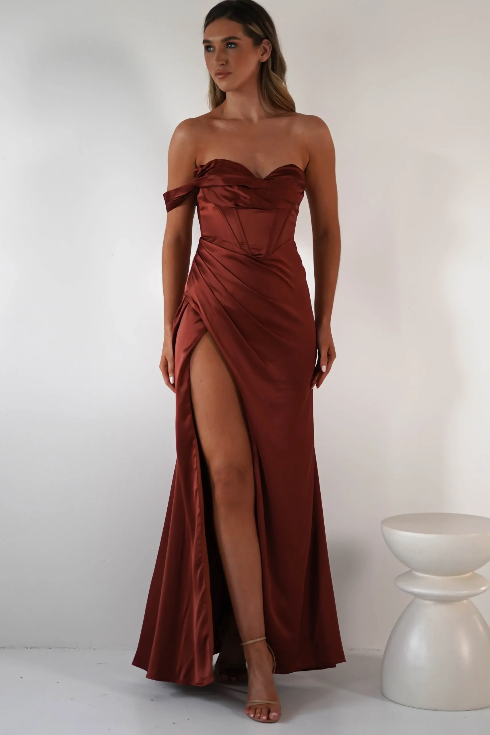 Fashion Nicolette Soft Satin Maxi Gown | Rust Lange Kleider|Maxikleider