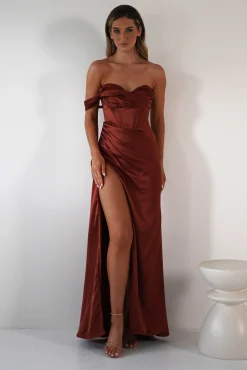 Fashion Nicolette Soft Satin Maxi Gown | Rust Lange Kleider|Maxikleider