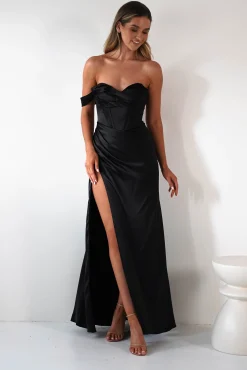 Clearance Nicolette Soft Satin Maxi Gown | Black Lange Kleider|Maxikleider