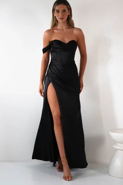 Clearance Nicolette Soft Satin Maxi Gown | Black Lange Kleider|Maxikleider