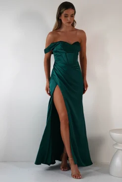 Sale Nicolette Soft Satin Maxi Gown | Emerald Green Lange Kleider|Maxikleider