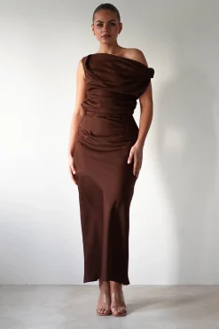 Clearance Odelle Soft Off The Shoulder Maxi | Brown Lange Kleider|Maxikleider