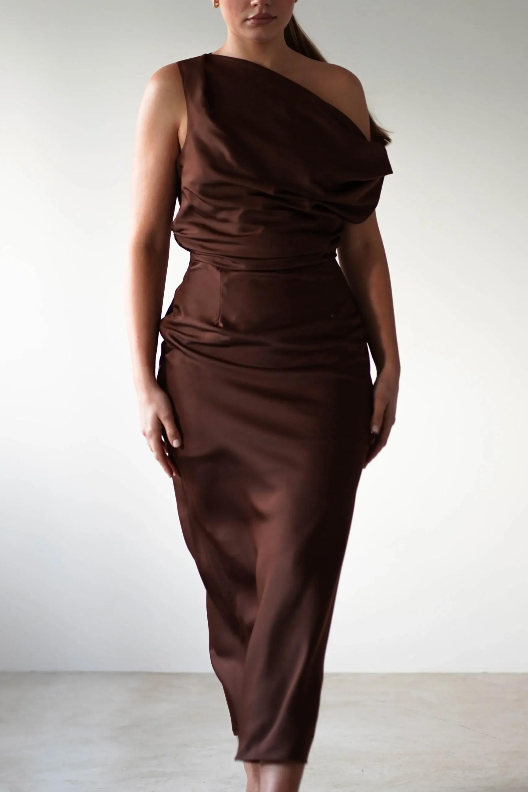 Clearance Odelle Soft Off The Shoulder Maxi | Brown Lange Kleider|Maxikleider