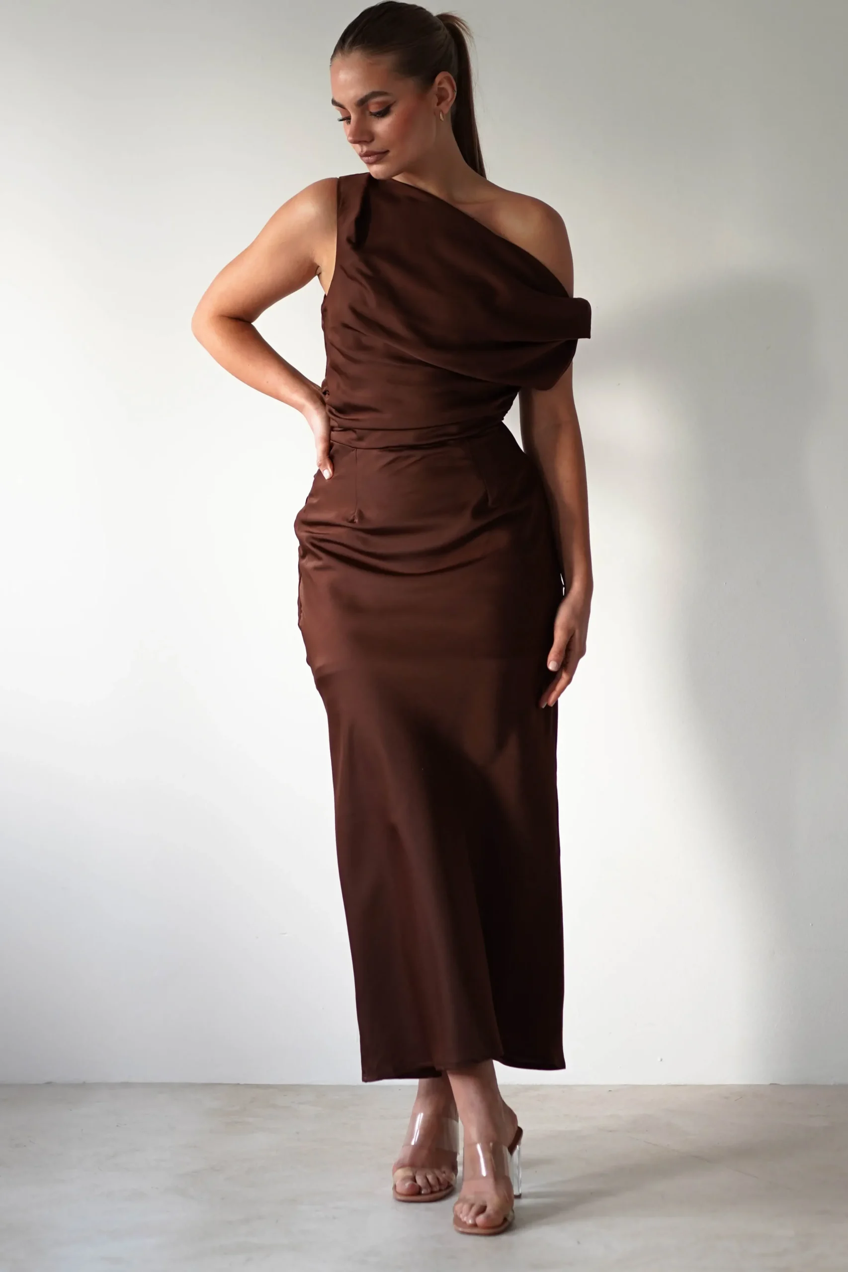Clearance Odelle Soft Off The Shoulder Maxi | Brown Lange Kleider|Maxikleider
