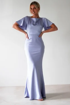 Best Olivia Soft Matte Satin Maxi Dress | Periwinkle Blue Lange Kleider|Maxikleider