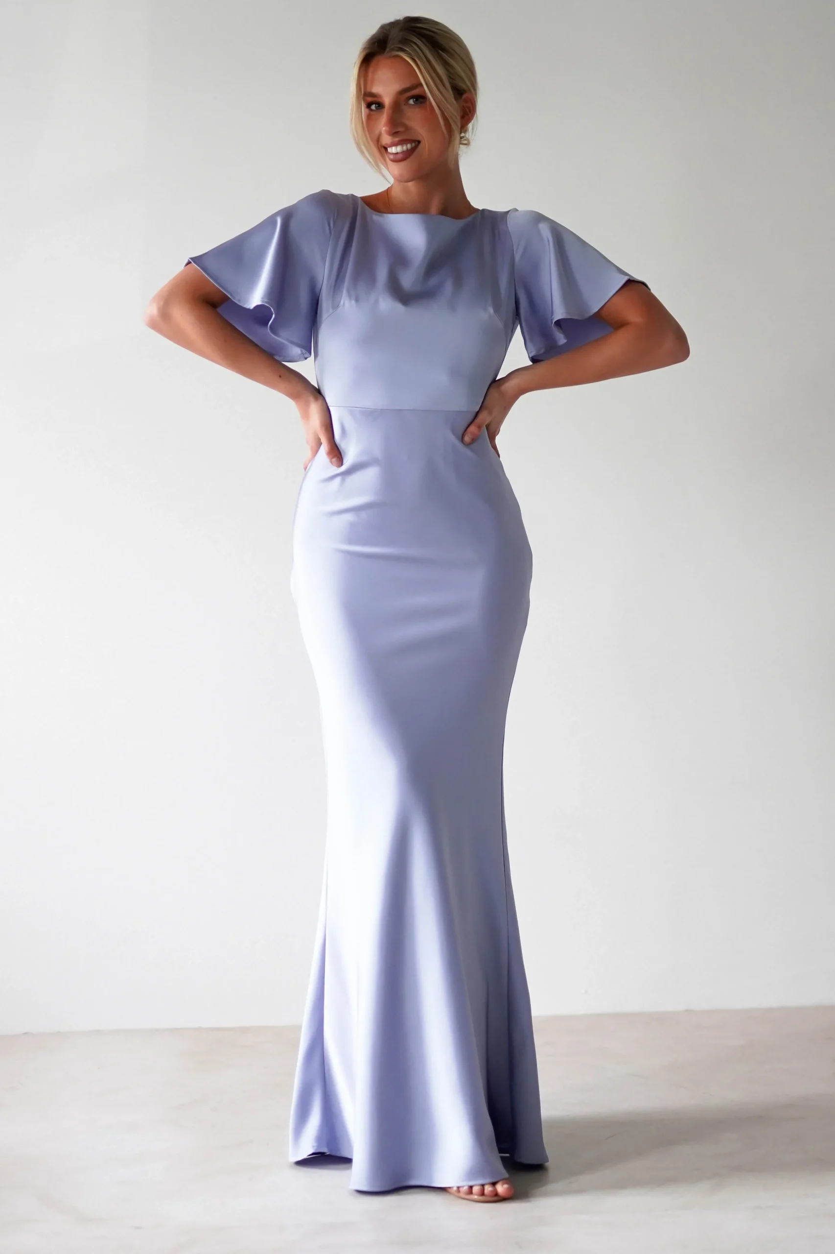 Best Olivia Soft Matte Satin Maxi Dress | Periwinkle Blue Lange Kleider|Maxikleider